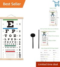 Snellen Eye Chart Wooden Frame Canvas 22x11 Inch for Kids Exams Vision Testing