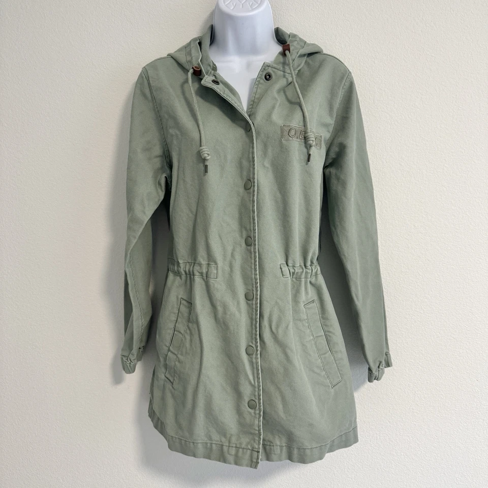 OBEY Women’s Mint Sage Green Parka Lightweight Button Down Hooded Jacket Sz M - Image 2 of 4
