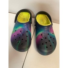 Crocs lined green yellow faux fur blue purple teal juniors size 5