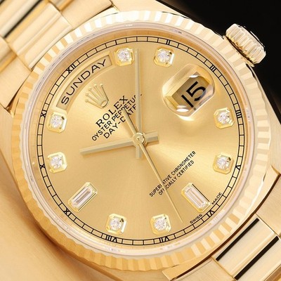 ROLEX MENS DAY-DATE 18238 18K GOLD CHAMPAGNE FACTORY DIAMOND
