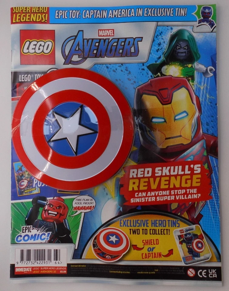 Lego Superhero Legends magazine Avengers #32 2025 + Captain America minifig tin