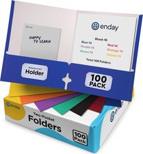 Paper Folders with Pockets 100 Pack Assorted Colors - Letter Size Two Pocket F