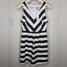 NWT LOFT Black and White Chevron Striped Dress Sleeveless Fully Lined 4P