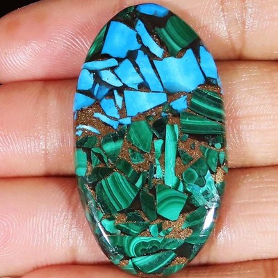 (26X46X05 MM) 59.90 Cts. COPPER MALACHITE TURQUOISE OVAL SHAPE TREATED GEMSTONE