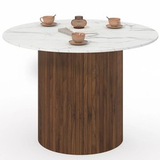 Table à manger ronde JULIETTE 6 personnes pied central effet lattes noyer et pla