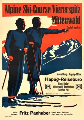Alpine Ski Course Bavaria Germany Winter Skiing Vintage Travel Poster Print