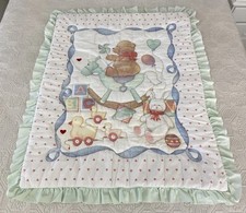 Vintage Baby Cot Crib Quilt 100cm x 90cm Colourful Rocking Horse Teddy Toys