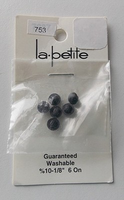  VTG. La PETITE SET OF 6 BLACK PLASTIC TINY 1/8'' DOMED TOP DOLL CLOTHES BUTTONS