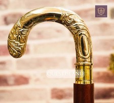Walking Stick Handle Brass Wooden Victorian Foldable Cane Collectible Mens Gift