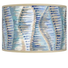 Drum Print Lamp Shade Siren Blue Small 12x12x8.5 Spider with Harp and Finial