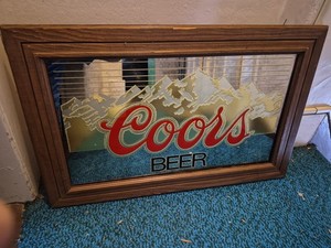 Vintage Coors Mirrored Beer Sign Wood Frame 1983 Man Cave Bar