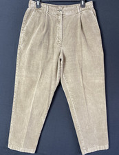 VTG LL Bean Pants Womens Size 10P Beige Corduroy Pleated High Rise 90s 30x27