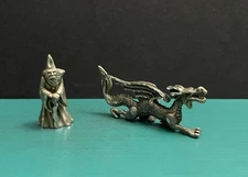 Cuteri Pewter Wizard Sorcerer Fire Breathing Winged Dragon Fantasy Mini Figurine