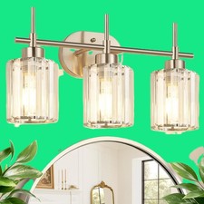 3-Light Brushed Nickel Bathroom Vanity Light Fixture K9 Clear Crystal Shades