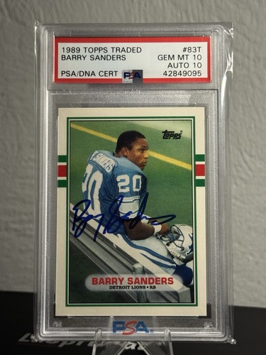 BARRY SANDERS #83T 🔥RC PSA 10 ON CARD AUTO 10🔥 1989 TOPPS TRADED DETROIT LIONS