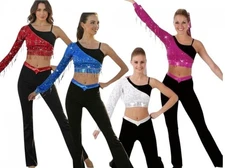 Lot of 6 Victory FUCHSIA 1-AL 5-AXL Dance Costume Fringe Crop Top & Velvet Pants