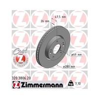 Zimmermann 320.3806.20 Bremsscheibe Vorderachse FüR Hyundai Kia Kia (Dyk)