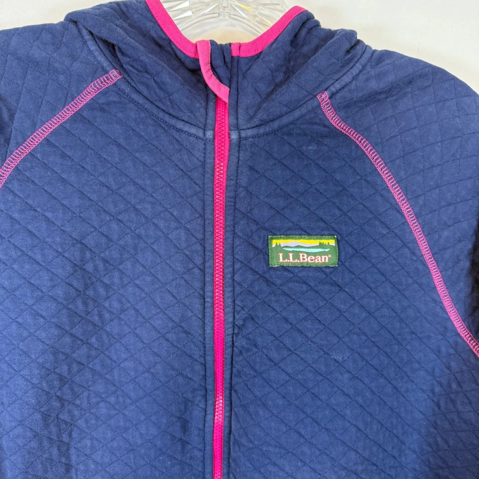 LL Bean Kids Quilted Full Zip Hoodie Jacket Girl XL (18) Blue with Pink Trim - Image 2 of 4
