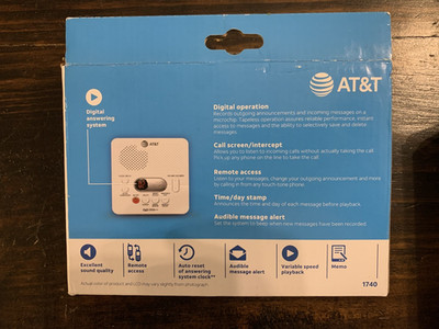 AT&T 1740 Digital Answering Machine System 60 Minutes Record Time/Date Stamp NEW
