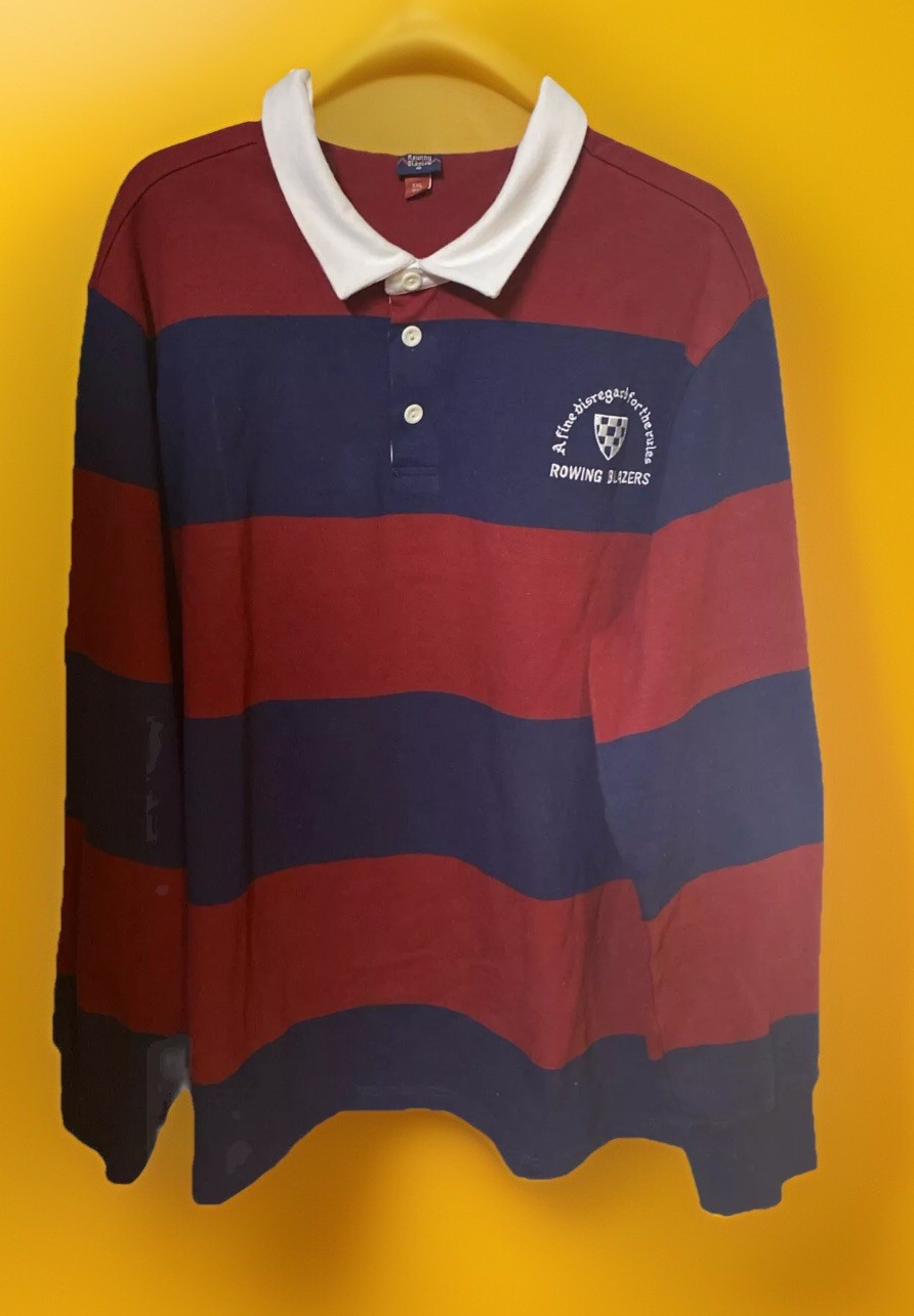 FILA BLAZER CANOTTAGGIO UOMO BORDEAUX E BLU MAGLIA RUGBY COTONE A RIGHE TG XXL