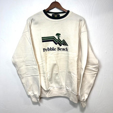 Vintage 90s Pebble Beach Golf Logo Sweatshirt Cream Green Embroidered Mens USA M