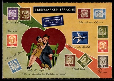 Stamp Language, Couple in Love on a Bench, Postcard 