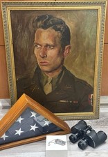 WWII US Army Officer Portrait Vienna 1946 USFA Flag Dog Tag Binoculars - ETO