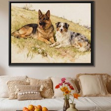 Watercolor Painting Dog Artwork German Shepherd Canvas Print Living Room Decor