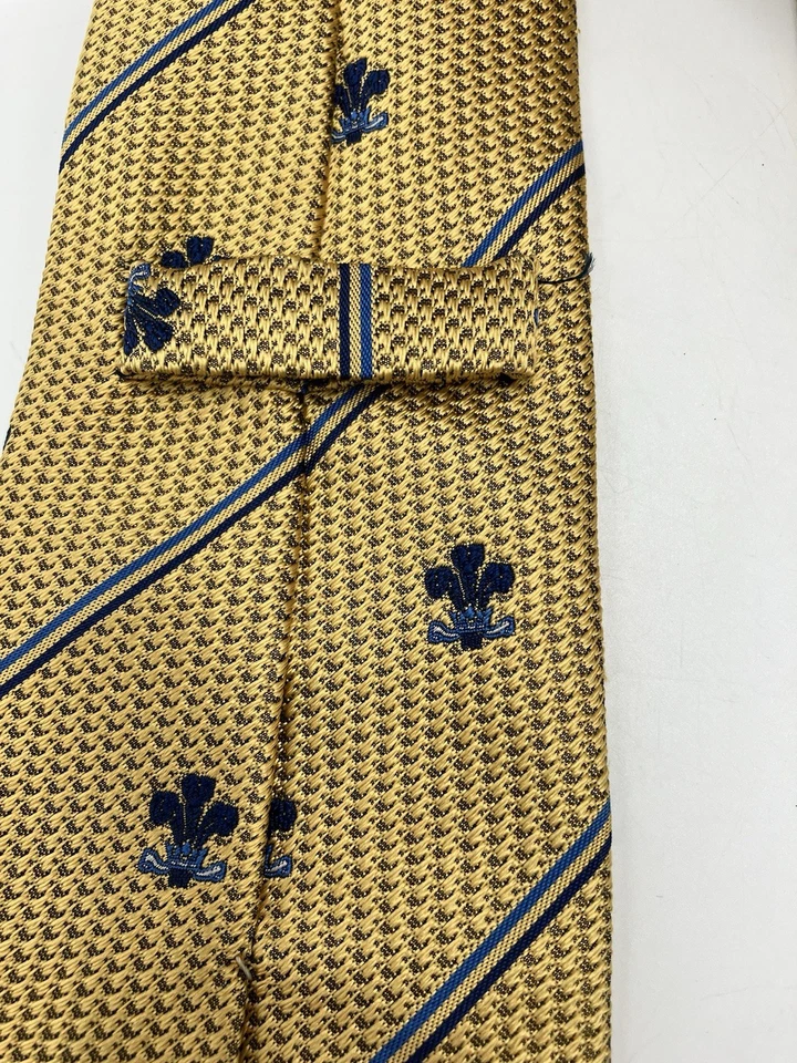 Corbata de cuello tejida 100 % seda azul amarillo a rayas Turnbull & Asser para hombre Foto 4 de 4