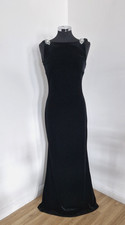 J’s Boutique Black Velvet Ballgown Size 6 Jewelled Shoulder Cowl Back