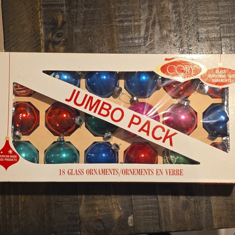 VINTAGE COBY JUMBO PACK Glass Christmas Tree Ornaments Set Of 18