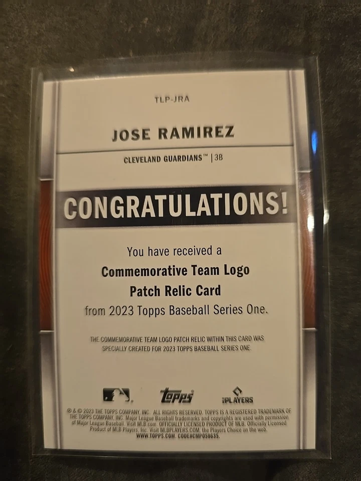2023 Topps Series 1 - Team Logo Commemorative Patches Jose Ramirez #TLP-JRA Blue - Image 2 of 2