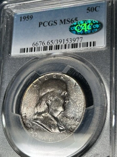 1959 FRANKLIN HALF PCGS graded MS65 with CAC Gem Coin nice toning