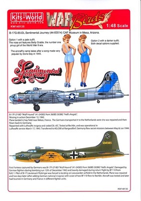 Kits World Decals 1/48 B-17 FLYING FORTRESSS Sentimental Journey & Wulf Hound