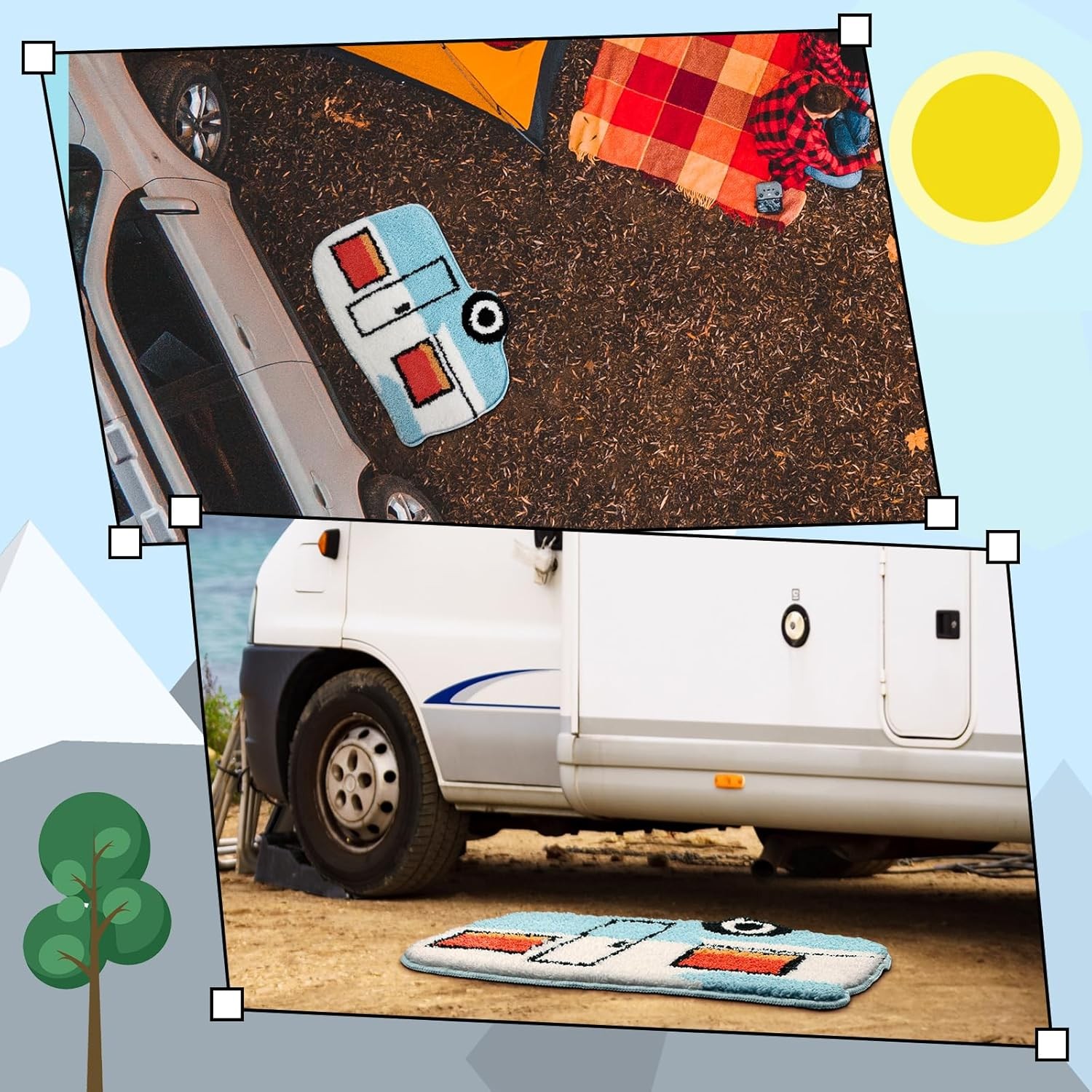 Camper Van Bathroom Rug Cute Blue Door Mat Bath 3" x 12", 