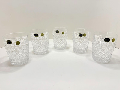 Vintage Bohemia Crystal Diamond Cut Whiskey Glasses / Tumblers Czech Republic