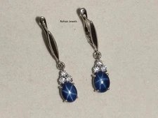 Blue lindy Star Sapphire Earring 925 Sterling Silver Lab Created Signet Earring
