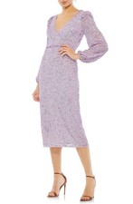 Mac Duggal 107641 Sequin Long Sleeve Cocktail Sheath Dress SZ 8 Lavender $298