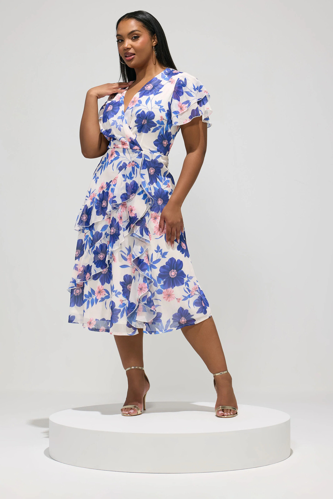 Yours Curve Women's Plus Size Floral Ruffle Midi Dress