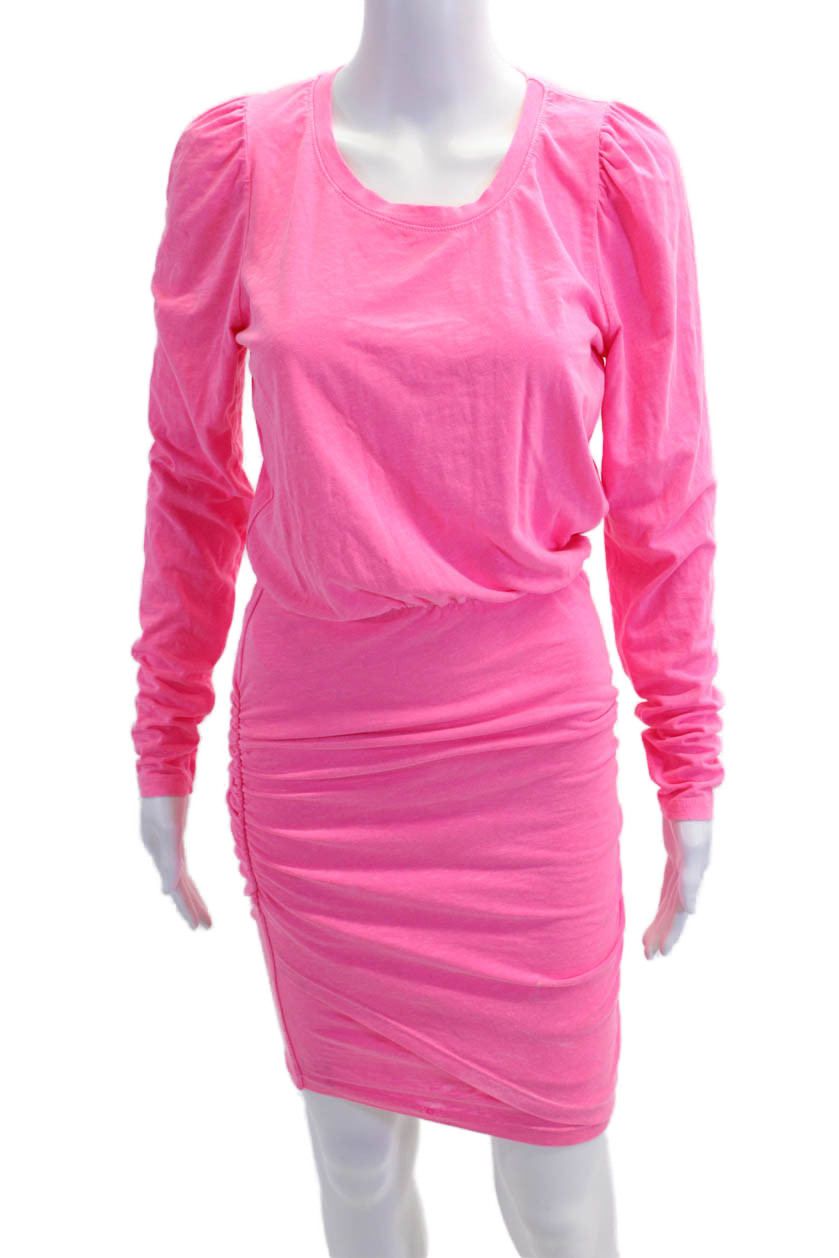 Sundry By Anthropologie Womens Scoop Neck Ruched Shirt Dress Pink Cotton Size 1Free Shipping in US $100+ Orders | $6.95 Orders Below