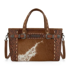 Trinity Ranch Genuine Hair-On Cowhide Tooled Tote/Crossbody