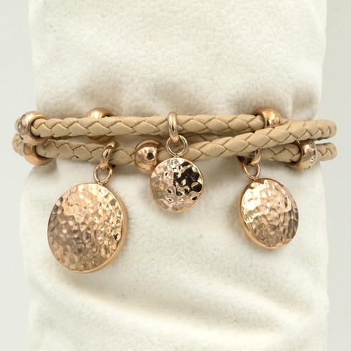Pulsera de cuero con forma de disco martillado de acero inoxidable 316 - Imagen 18 de 23