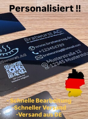Metall-Visitenkarten SCHWARZ individuelle Gravur 50 STK! - auch QR-Codes d=0.4mm