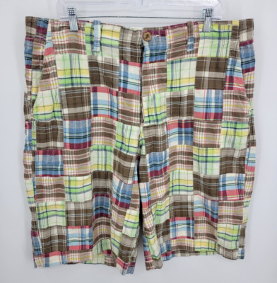 Aeorpostale Shorts Mens 38 Plaid Patchwork Bermuda Beach Y2K 90s Retro Pockets