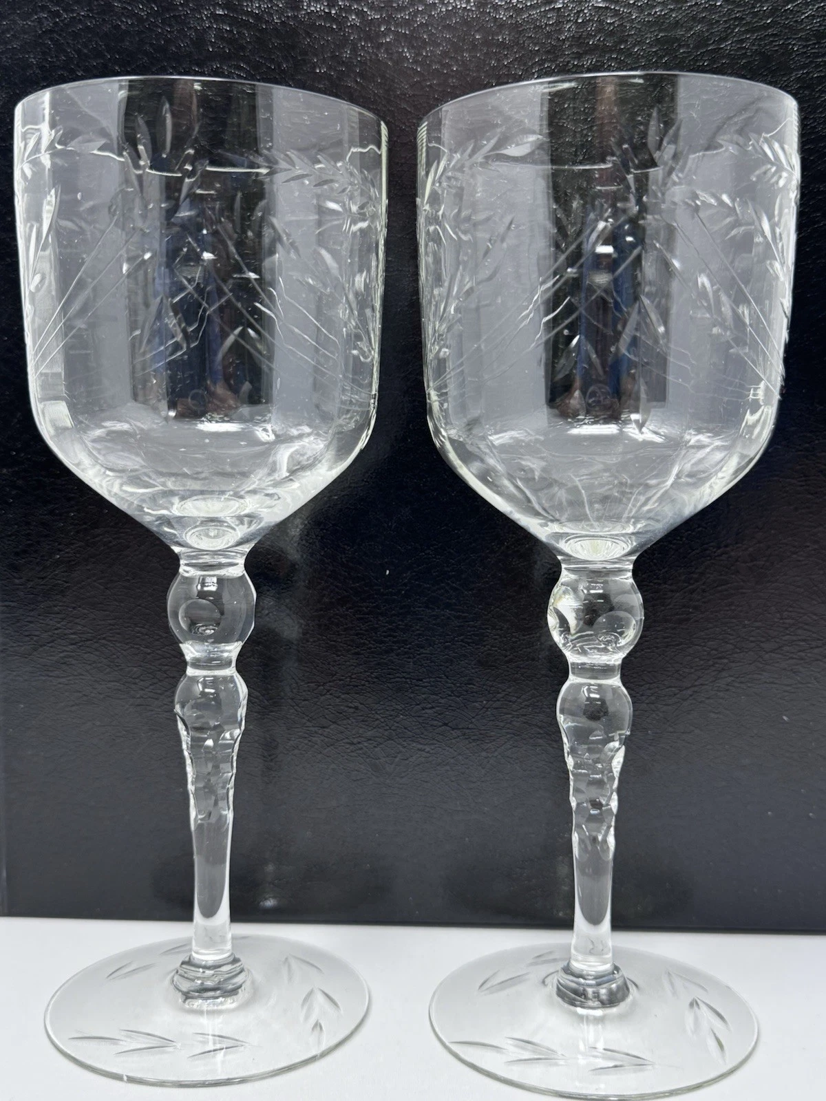 VINTAGE ETCHED CRYSTAL GLASSES ? GLASTONBURY LOTUS DELORIS LAUREL LEAF PATTERN