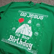 Gildan Go Jesus It's Your Birthday Christmas Party Ugly Sweater Green Sz 2XL
