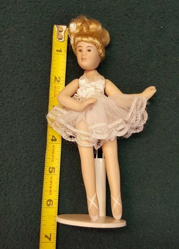6" Porcelain Ballerina Blonde Doll Toy with Stand - Picture 3 of 4