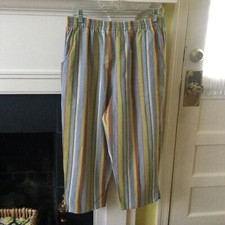Vintage Jones New York Sport Striped Linen Blend High Waisted Capri Pants Sz XL