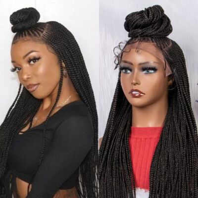 28 Inches Synthetic Box Braided Lace Front Wigs With Baby Hair Natural Knotless