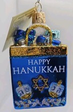 NEW Old World Christmas Blown Glass Happy Hanukkah Gift Bag Ornament With Tag